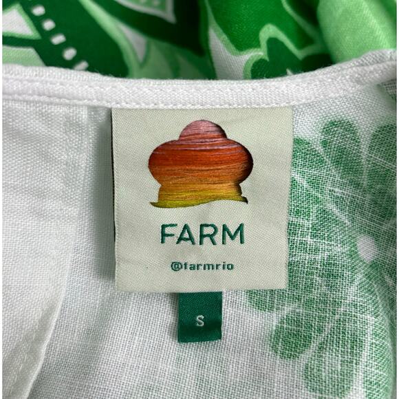 Farm Rio Green Color Festival Euroflax Linen Blouse Crop Top Size S - Picture 9 of 13